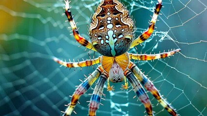 Close-up of a spider in its intricate web
