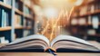 © PBMasterDesign - Open book with contemporary vertical digital lights stock chart concept. Open book with digital graph, symbolizing knowledge and growth.