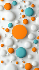 Poster - Abstract 3D Render of Orange Teal and White Circles