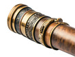© kanesuan - Vintage style brass telescope with leather wrap, fully collapsed showing detailed etching and focusing mechanism, white background