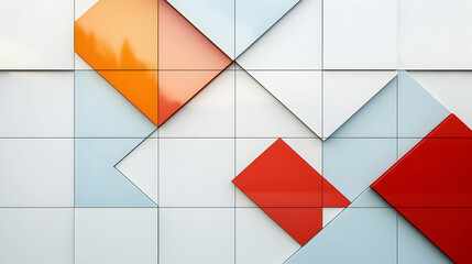 Poster - Abstract Geometric Wall Panel with Orange Red and White Shapes