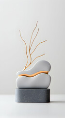 Poster - Abstract 3D Render of White and Gold Sculpture on Gray Base