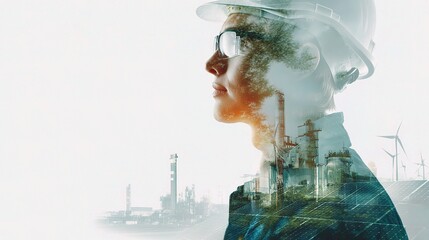 Poster - Engineer with Factory and Renewable Energy Overlay for Sustainability