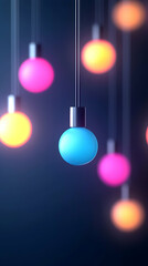 Poster - Colorful Hanging Light Bulbs in Dark Room
