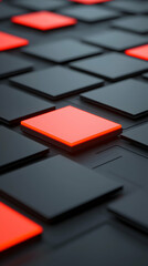 Poster - Red Square Among Black Squares Abstract Geometric Pattern