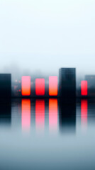 Poster - Abstract Cityscape Reflection in Fog with Red Lights