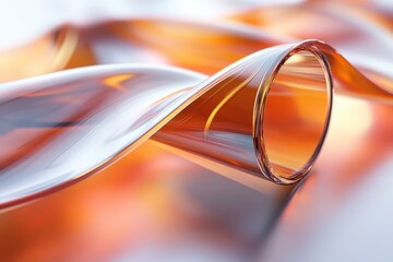 Poster - Reflective abstract glass ribbon surfaces creating a mesmerizing visual effect in soft lighting, Abstract glass reflective ribbon surfaces High quality 3D cgi Copy space