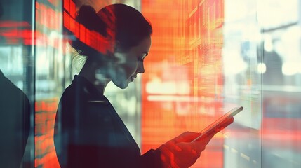 Poster - Business Lady Working on Tablet in Modern Office Environment
