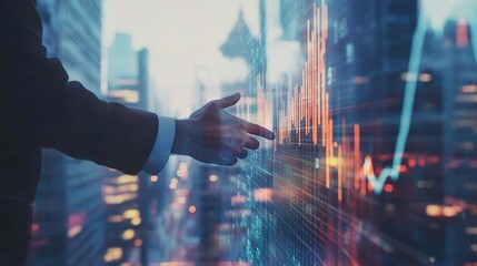 Poster - Businessman In City Analyzing Data With Double Exposure Effect