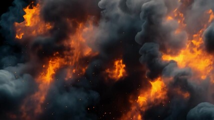 Poster - Fiery Abstract Background with Flames and Smoke Emanating from Dark Clouds, Creating a Dramatic and Intense Visual Atmosphere for Creative Projects