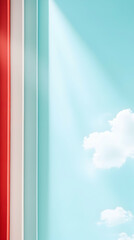 Poster - Pastel Blue Sky Wall with Red And White Vertical Lines