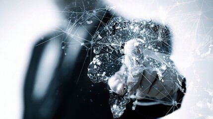 Poster - Double Exposure of Businessman Pointing at Digital Interface Map