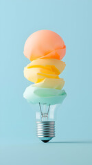 Poster - Pastel Crumpled Paper Lightbulb on Blue Background