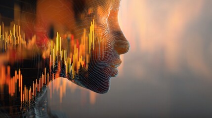 Poster - Double Exposure of Financial Graph and Human Silhouette Concept