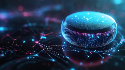Poster - Futuristic Digital Voice Assistant with Soundwaves and Abstract Background