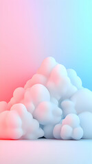 Poster - Abstract 3D Rendering of Fluffy White Clouds Against a Pink and Blue Gradient Background