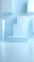 Poster - Light Blue Geometric Background with Cubes and Minimalist Product Display
