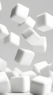 Floating White Cubes Abstract Minimalist Composition