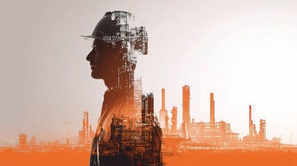Poster - Silhouette of Engineer Merged with Futuristic Industrial Background