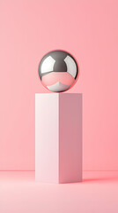 Poster - Gray Sphere on Pink Cube Minimalist 3D Render