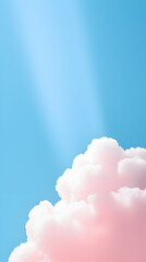 Poster - Pastel Pink and Blue Cloudscape: Soft Light Illuminates Fluffy Clouds Against a Clear Blue Sky