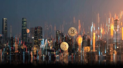 Poster - Futuristic Banking Concept with Financial Icons in Urban Setting