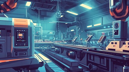 Poster - A high-speed automated assembly line in a futuristic manufacturing plant.