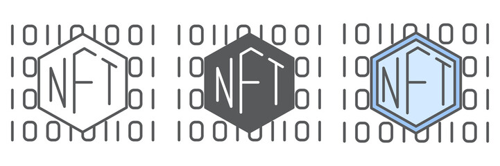 Poster - NFT code icon collection, unique token and non fungible token, NFT vector icon set, vector graphics, editable stroke outline sign, eps 10