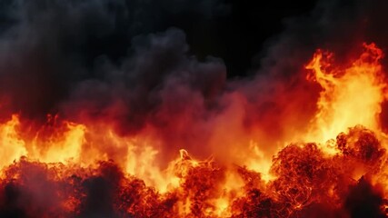 Poster - intense blaze of flames and smoke rising from a dark background creating a dramatic and fiery atmosp