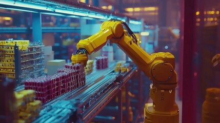 Poster - Next-generation warehouse with an AI-controlled robotic workforce handling logistics, creating a seamless and automated supply chain process.