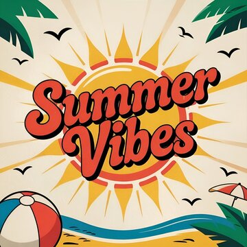 Summer lettering with beach and ocean