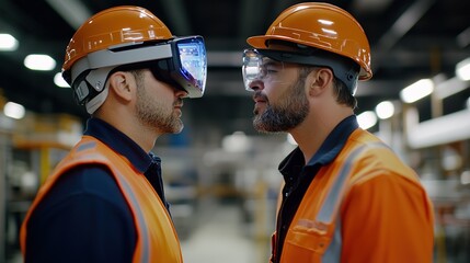 Poster - Engineers using augmented reality to oversee smart manufacturing processes.