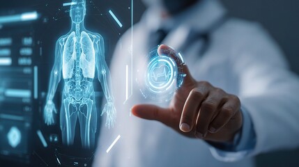 Poster - Advanced Medical Holographic Scanning in Futuristic Healthcare Setting