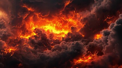Poster - dramatic and fiery abstract background with dark clouds and bright flames creating an intense atmosp