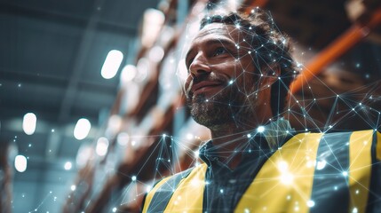 Poster - Digital Supply Chain Interface with Glowing Elements in Warehouse