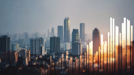 Poster - Double Exposure of Urban Skyline with Abstract Overlay Elements