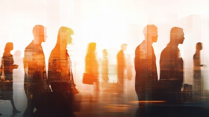 Poster - Silhouetted People Walking with Business Background Concept Art