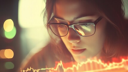 Poster - Businesswoman Analyzing Data with Glasses in Double Exposure Effect