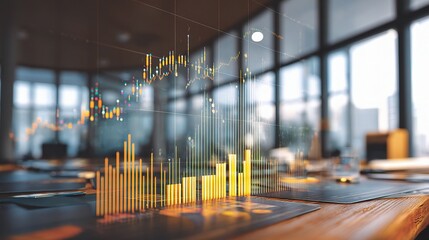 Poster - Abstract Financial Graph Hologram in Virtual Office Environment