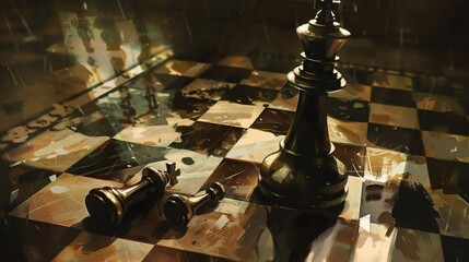 Poster - The chessboard is made of marble with black and white squares.