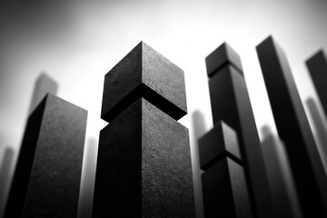 Poster - abstract black and white composition featuring geometric shapes and textured surfaces, creating a st