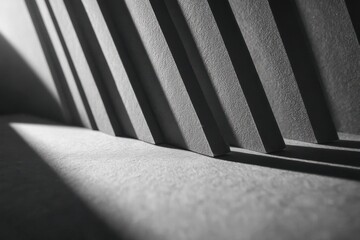 Aufkleber - Monochromatic photo capturing an abstract architectural pattern with geometric shapes casting strong shadows, showcasing texture and depth in a minimalist composition.