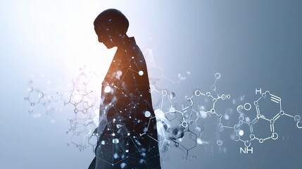 Poster - Silhouette of Doctor with Molecules on a Soft Gradient Background