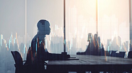 Poster - Double Exposure of Forex Trading Charts with Silhouette Figure