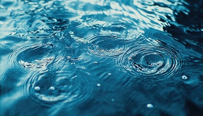 Aufkleber - Abstract Close Up of Blue Water Surface with Ripples and Circular Patterns in a Clean Refreshing Style