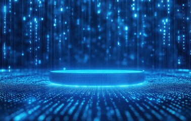 Aufkleber - Abstract Digital Blue Technology Backdrop with Glowing Lines and Data Stream Futuristic Cyber Space and Artificial Intelligence Presentation Platform