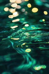 Aufkleber - Abstract Emerald Water Surface with Golden Bokeh Lights Reflecting Creating Intricate Patterns and Textures Emphasizing Fluid Movement and Depth