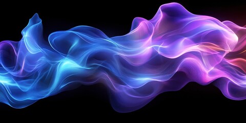 Aufkleber - Abstract Flowing Particles in Blue Purple and Pink Glowing Wave with Dynamic Motion on Black Background for Modern Design and Futuristic Energy