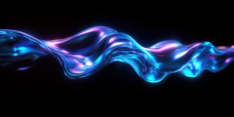 Aufkleber - abstract flowing wave with digital light effects against black backdrop creates a futuristic design 
