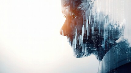 Poster - Double Exposure of Financial Graph and Virtual Concept Woman Profile